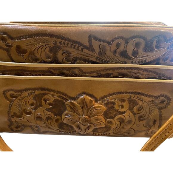 LOPEZ CAMACHO LEATHER HANDBAG, Hand Made In Mexico Indian Flower Excellent Cond - Picture 11 of 13